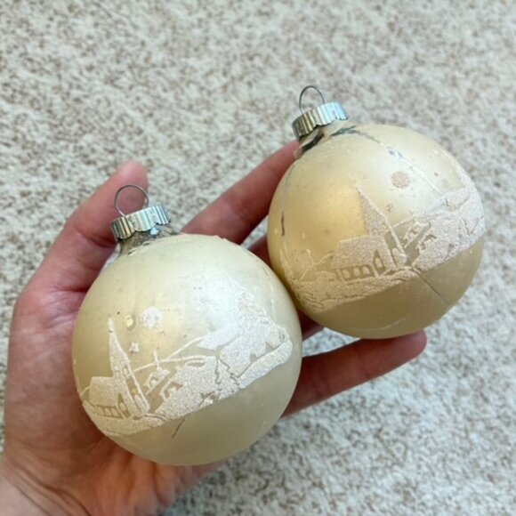 Vintage Shiny Brite Satin Stenciled Mica 12 Flocked Ornaments Boxed Glass - Picture 5 of 9